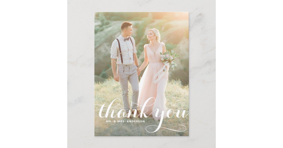 Calligraphy Script Wedding Thank You Postcard | Zazzle