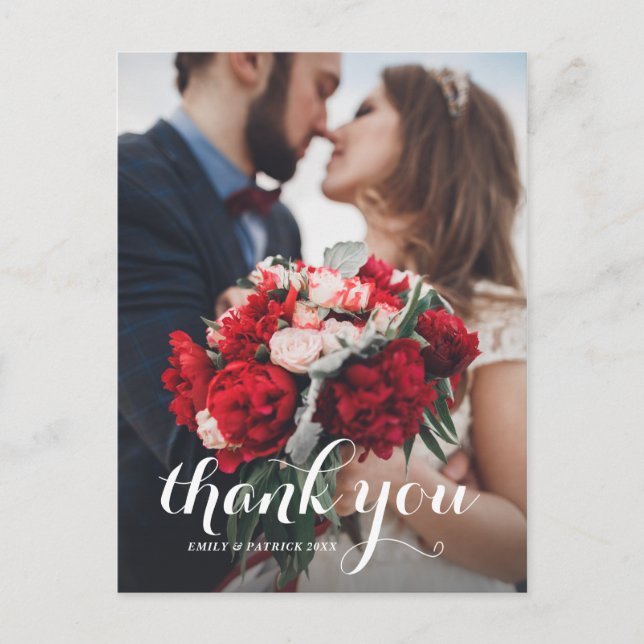 Calligraphy Script Wedding Thank You Postcard II (Front)
