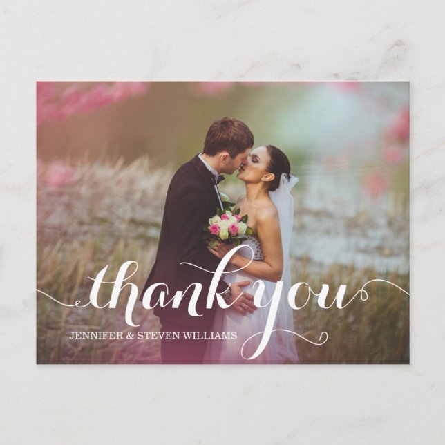 CALLIGRAPHY SCRIPT WEDDING THANK YOU POSTCARDS (Front)