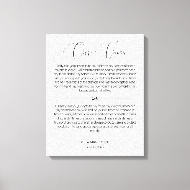 Calligraphy Script Wedding Vows Canvas Print (Front)