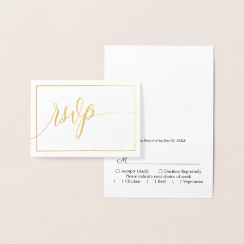 Calligraphy Script White And Gold RSVP Foil Card