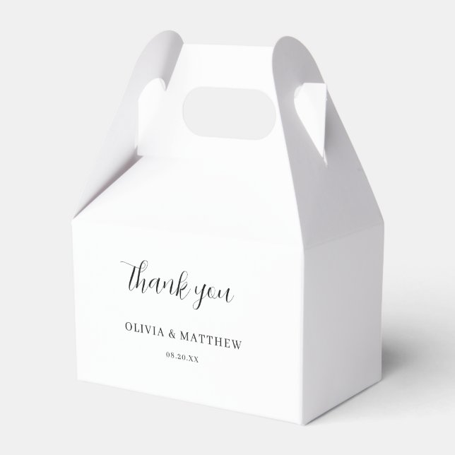 Calligraphy Script White Thank You Wedding Favor Boxes (Front Side)