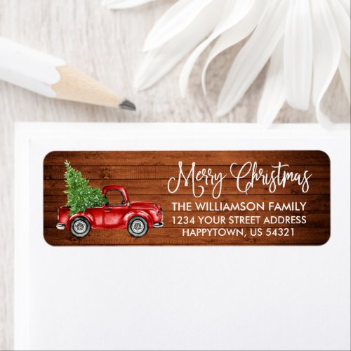 Calligraphy Script Wood Vintage Truck Christmas Label