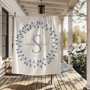 Calligraphy Script Wreath Monogram Sherpa Blanket