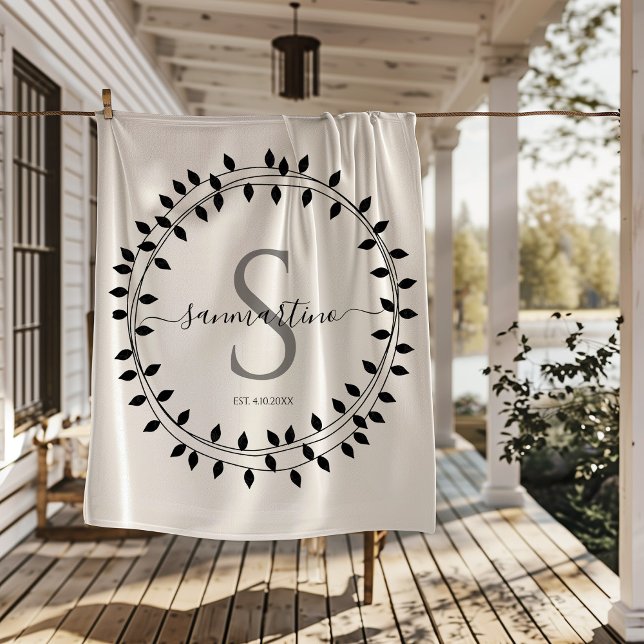 Calligraphy Script Wreath Monogram Sherpa Blanket (Creator Uploaded)