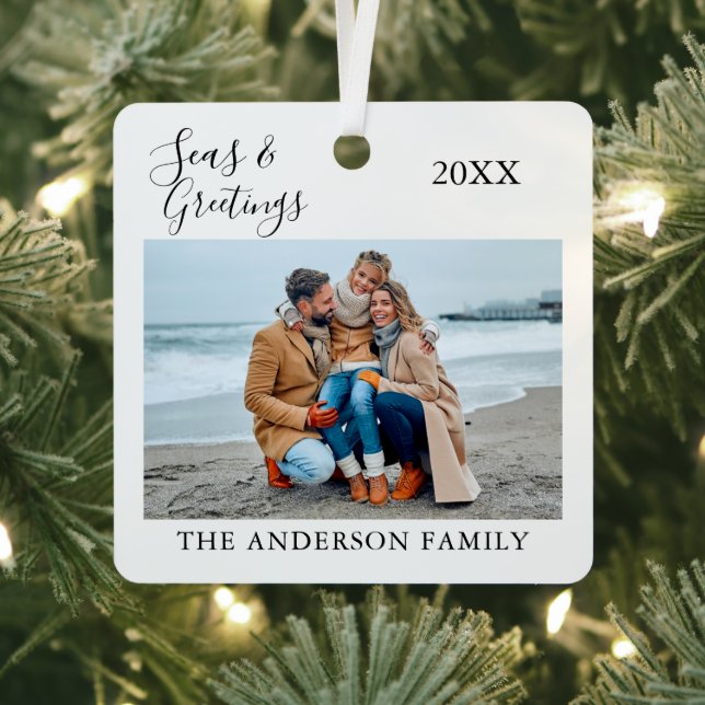 Calligraphy Seas and Greetings Photo Metal Ornament (Insitu)