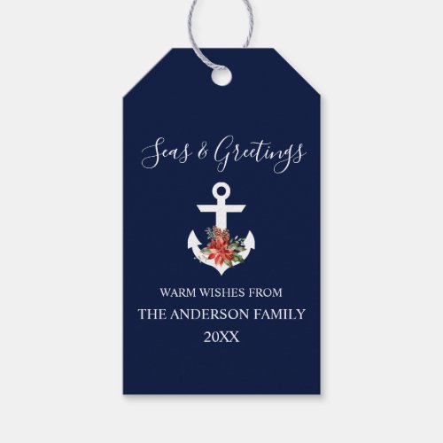 Calligraphy Seas and Greetings Poinsettia Anchor Gift Tags