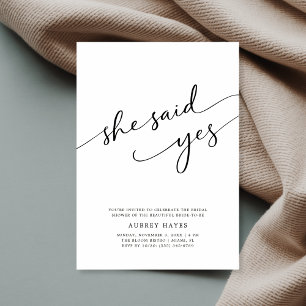 Calligraphy She Said Yes Minimalist Bridal Shower Invitation