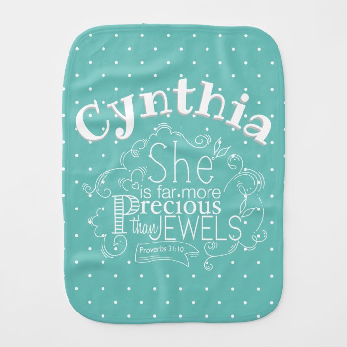 Calligraphy She S More Precious Than Jewels Teal Baby Burp Cloth
