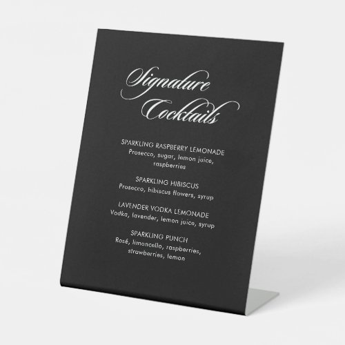 Calligraphy Signature Cocktails Black Wedding Pedestal Sign