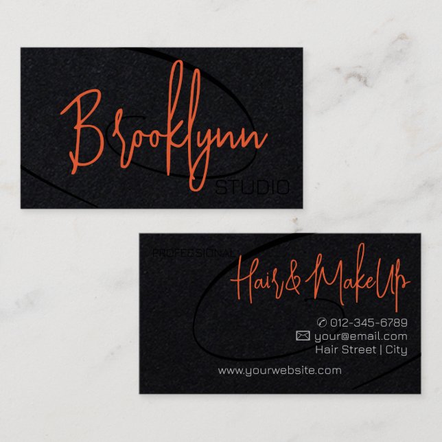 Calligraphy Signature Professional Hair Studio Business Card (Front/Back)