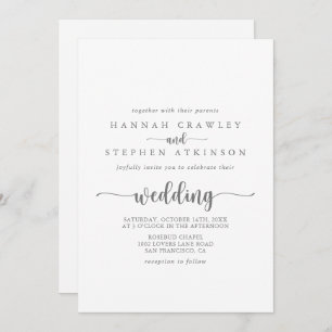 Calligraphy Silver Front & Back Wedding  Invitation