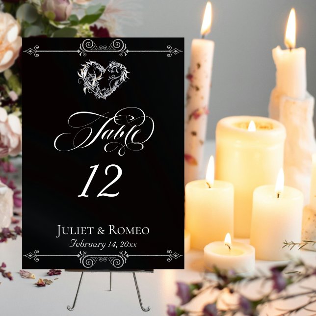 Calligraphy & Silver Heart - Black Table Number (Creator Uploaded)
