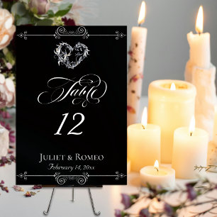 Calligraphy & Silver Heart - Black Table Number