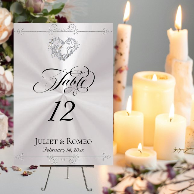 Calligraphy & Silver Heart - White Table Number (Creator Uploaded)