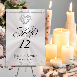 Calligraphy & Silver Heart - White Table Number