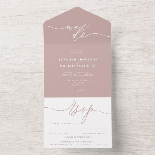 Calligraphy Simple blush pink dust rose Wedding All In One Invitation