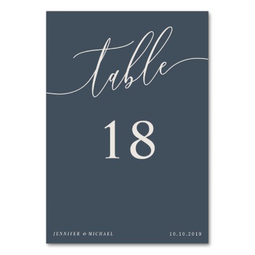 Calligraphy Simple Dark Blue And Ivory Wedding Table Number