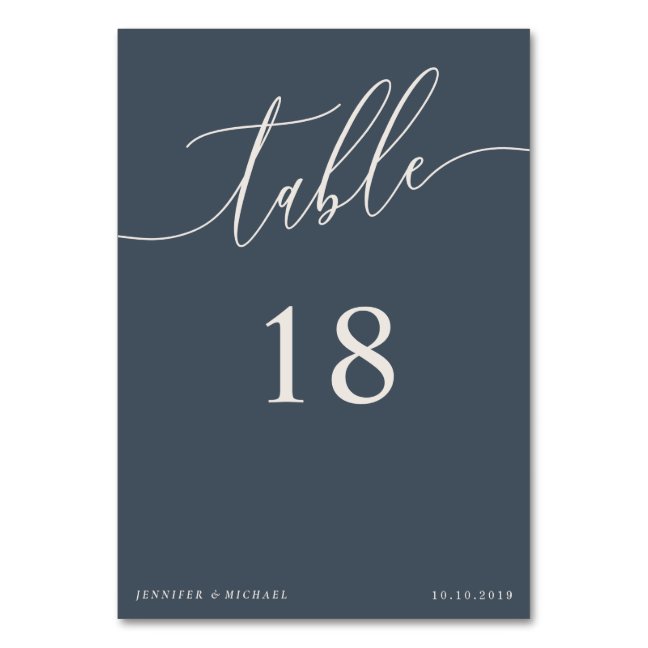 Calligraphy Simple Dark Blue And Ivory Wedding Table Number