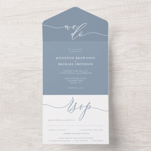 Calligraphy Simple dust blue Wedding All In One Invitation