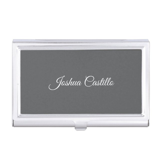 Calligraphy Simple Grey Professional Name Business Card Case (Front)