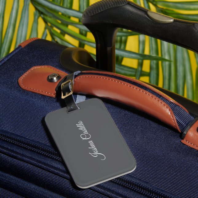 Calligraphy Simple Grey Professional Name Luggage Tag (Front Insitu 1)