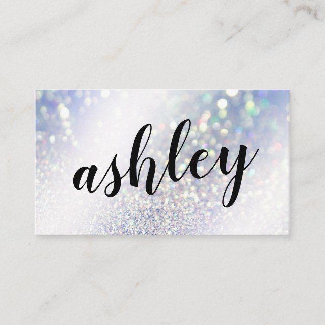 Calligraphy Simple Iridescent Holographic Shimmer Business Card (Front)