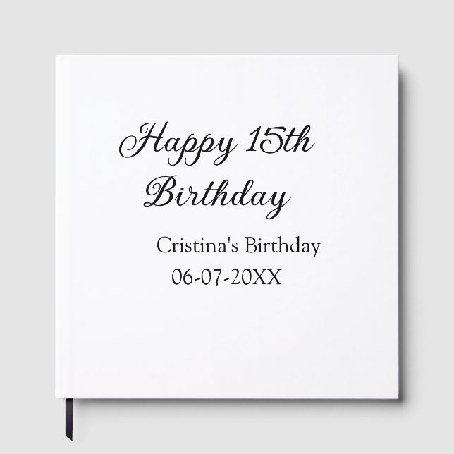 calligraphy simple minimal happy 15th birthday guest book (Front)