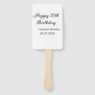 calligraphy simple minimal happy 15th birthday hand fan