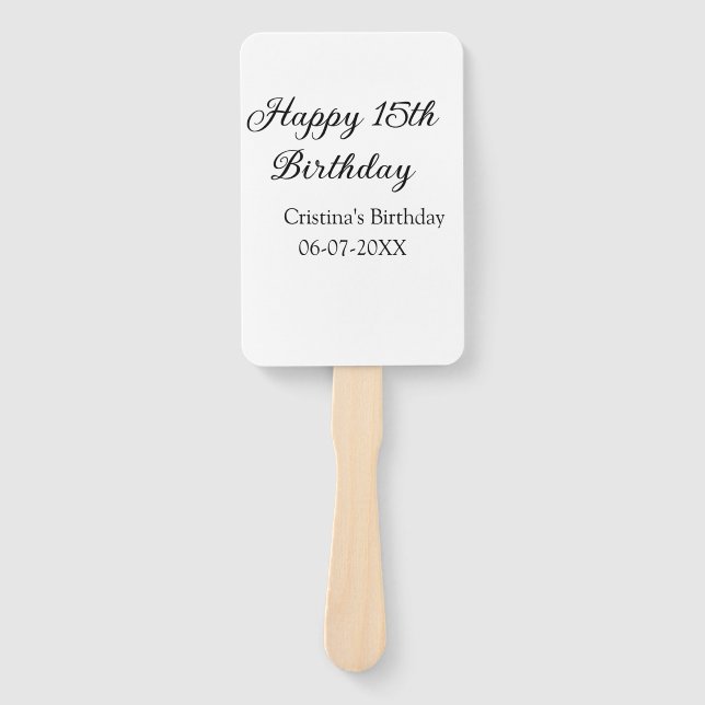 calligraphy simple minimal happy 15th birthday hand fan (Front)