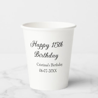 calligraphy simple minimal happy 15th birthday paper cups