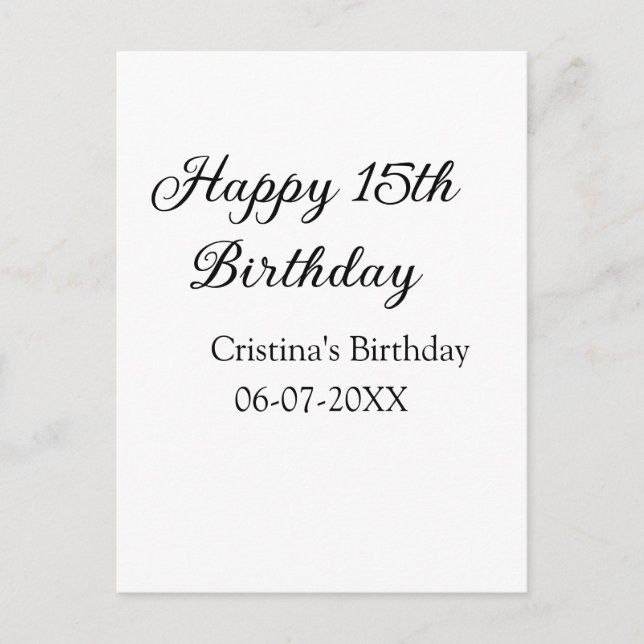 calligraphy simple minimal happy 15th birthday postcard (Front)