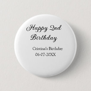 calligraphy simple minimal happy 2nd birthday button