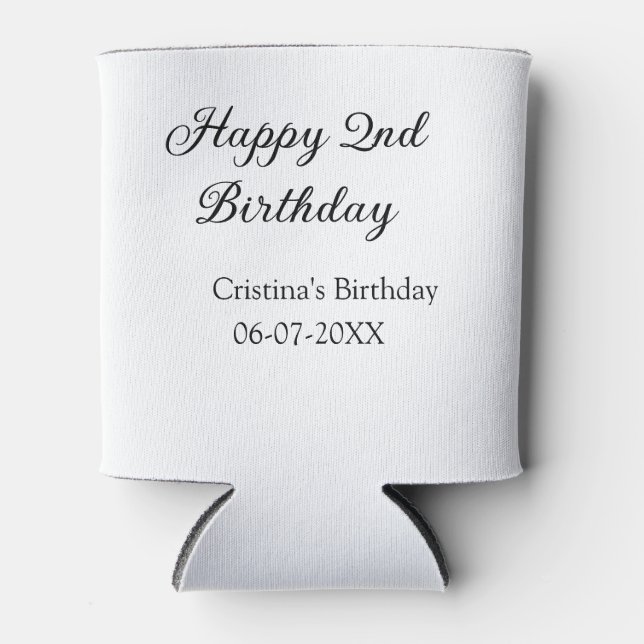 calligraphy simple minimal happy 2nd birthday can cooler (Front)