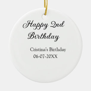 calligraphy simple minimal happy 2nd birthday ceramic ornament