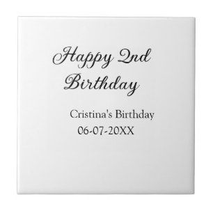 calligraphy simple minimal happy 2nd birthday ceramic tile