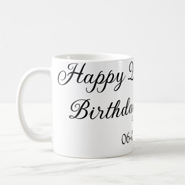 calligraphy simple minimal happy 2nd birthday coffee mug (Left)