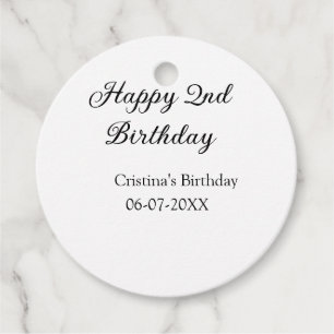 calligraphy simple minimal happy 2nd birthday favor tags