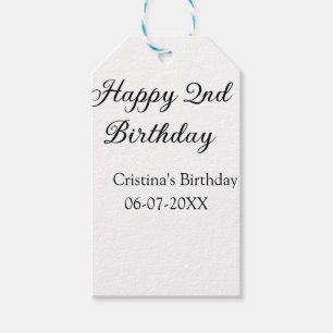 calligraphy simple minimal happy 2nd birthday gift tags
