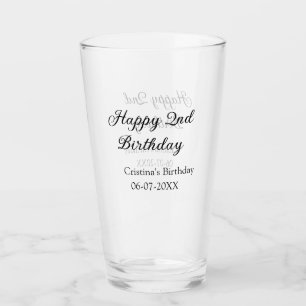 calligraphy simple minimal happy 2nd birthday glass