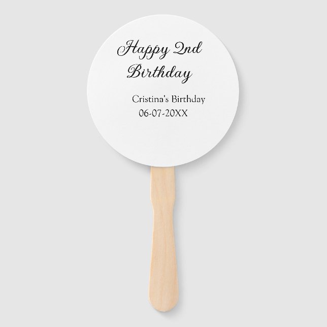 calligraphy simple minimal happy 2nd birthday hand fan (Front)