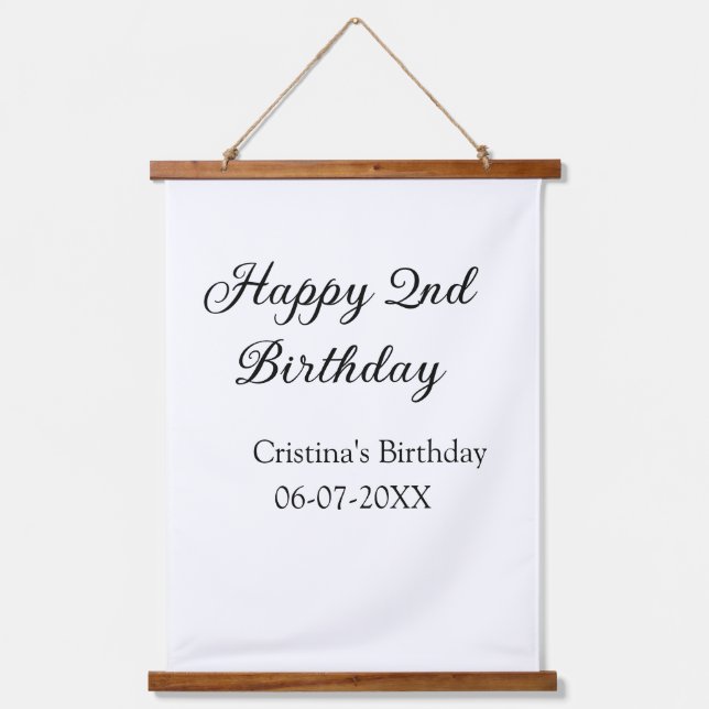 calligraphy simple minimal happy 2nd birthday hanging tapestry (Front)