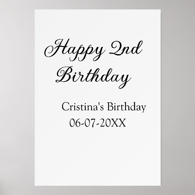 calligraphy simple minimal happy 2nd birthday holder (Front)