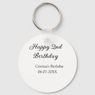 calligraphy simple minimal happy 2nd birthday keychain