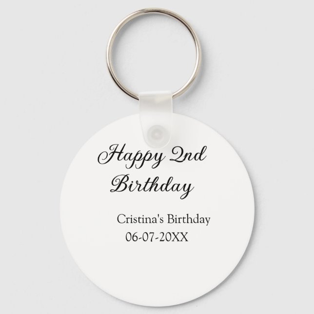 calligraphy simple minimal happy 2nd birthday keychain (Front)