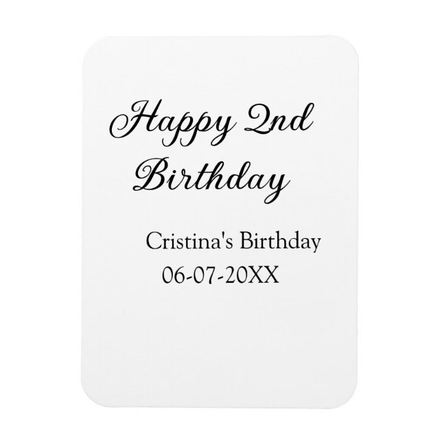 calligraphy simple minimal happy 2nd birthday magnet (Vertical)