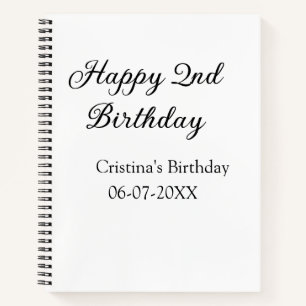 calligraphy simple minimal happy 2nd birthday notebook