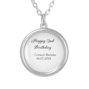 calligraphy simple minimal happy 2nd birthday silver plated necklace