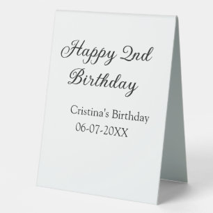 calligraphy simple minimal happy 2nd birthday table tent