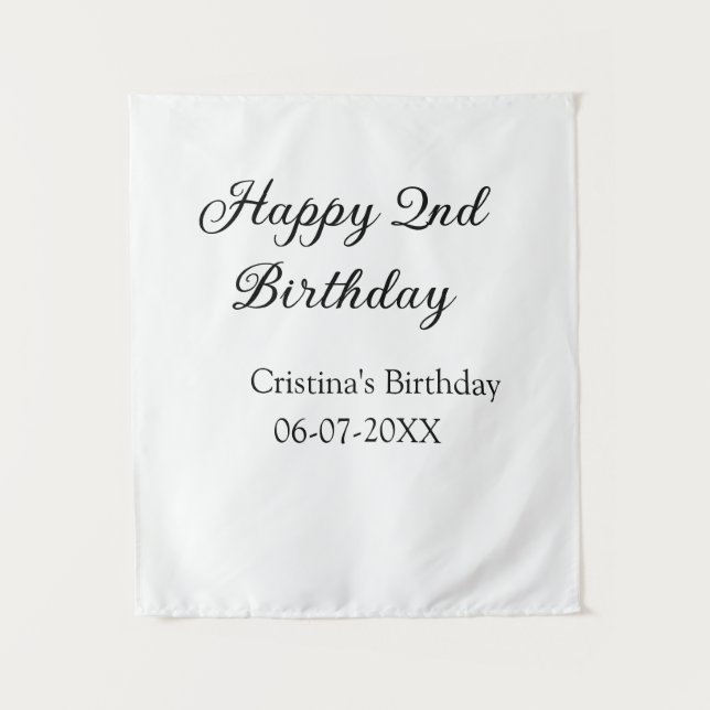calligraphy simple minimal happy 2nd birthday tapestry (Front)